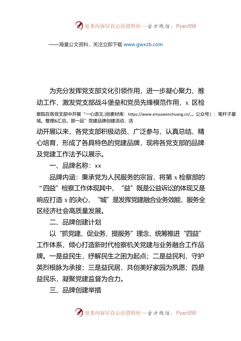 检察院党支部党建品牌工作经验材料范文.docx_第1页