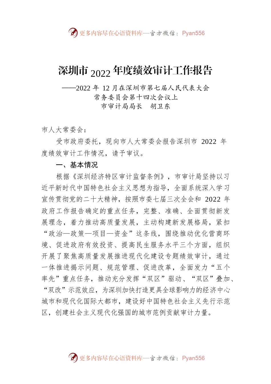 深圳市2022年度绩效审计工作报告.docx_第1页