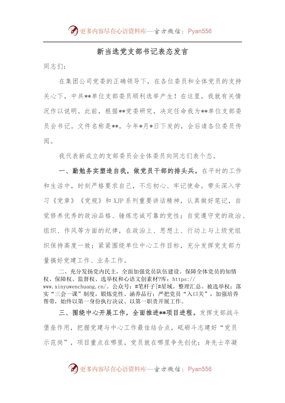 新当选党支部书记表态发言.docx_第1页