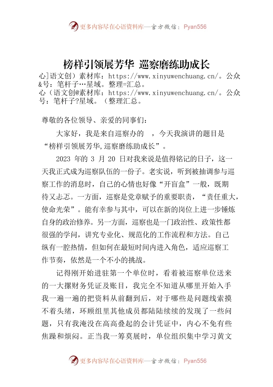 榜样引领展芳华 巡察磨练助成长.docx_第1页