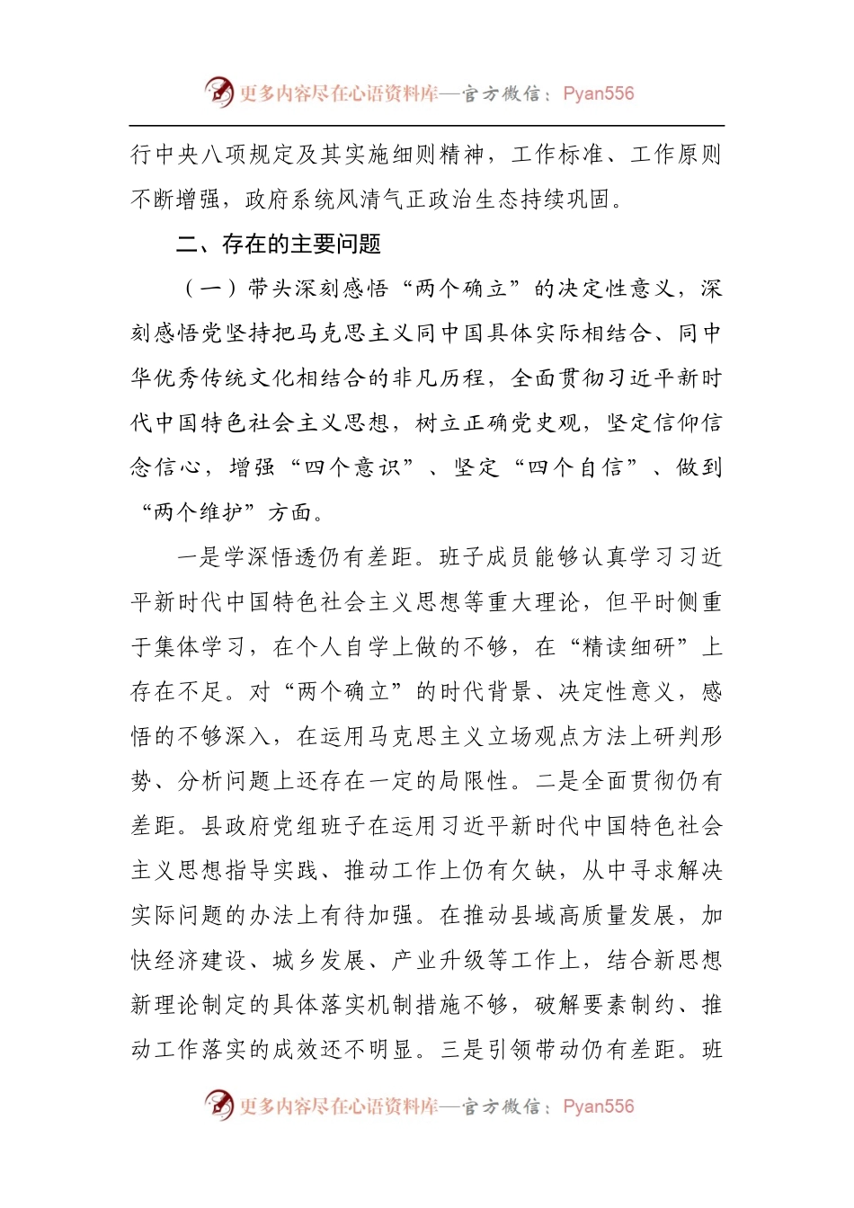 班子2021年度专题民主生活会对照检查材料[县府].docx_第2页