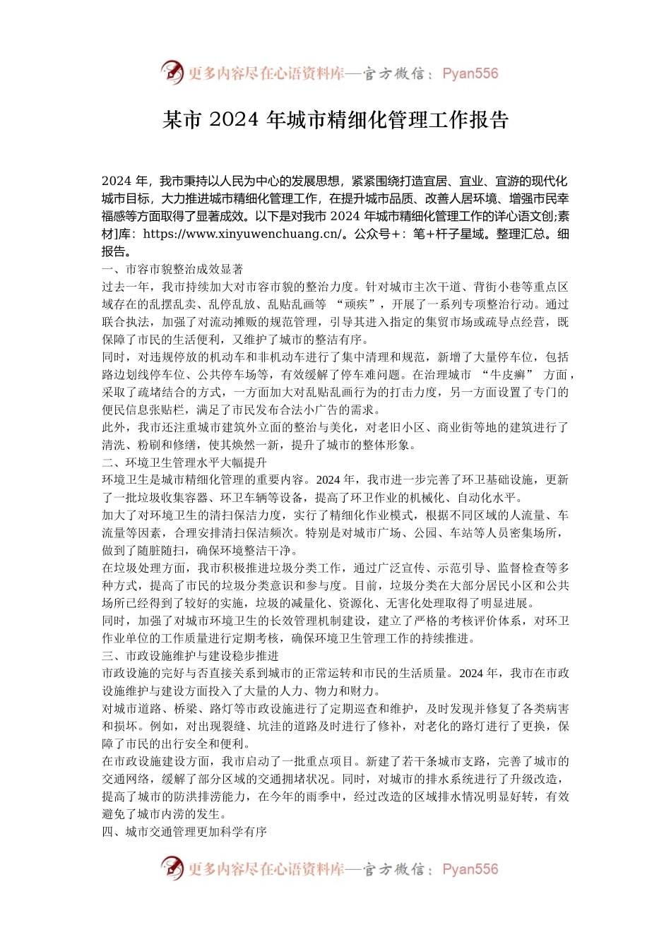 某市 2024 年城市精细化管理工作报告.docx_第1页