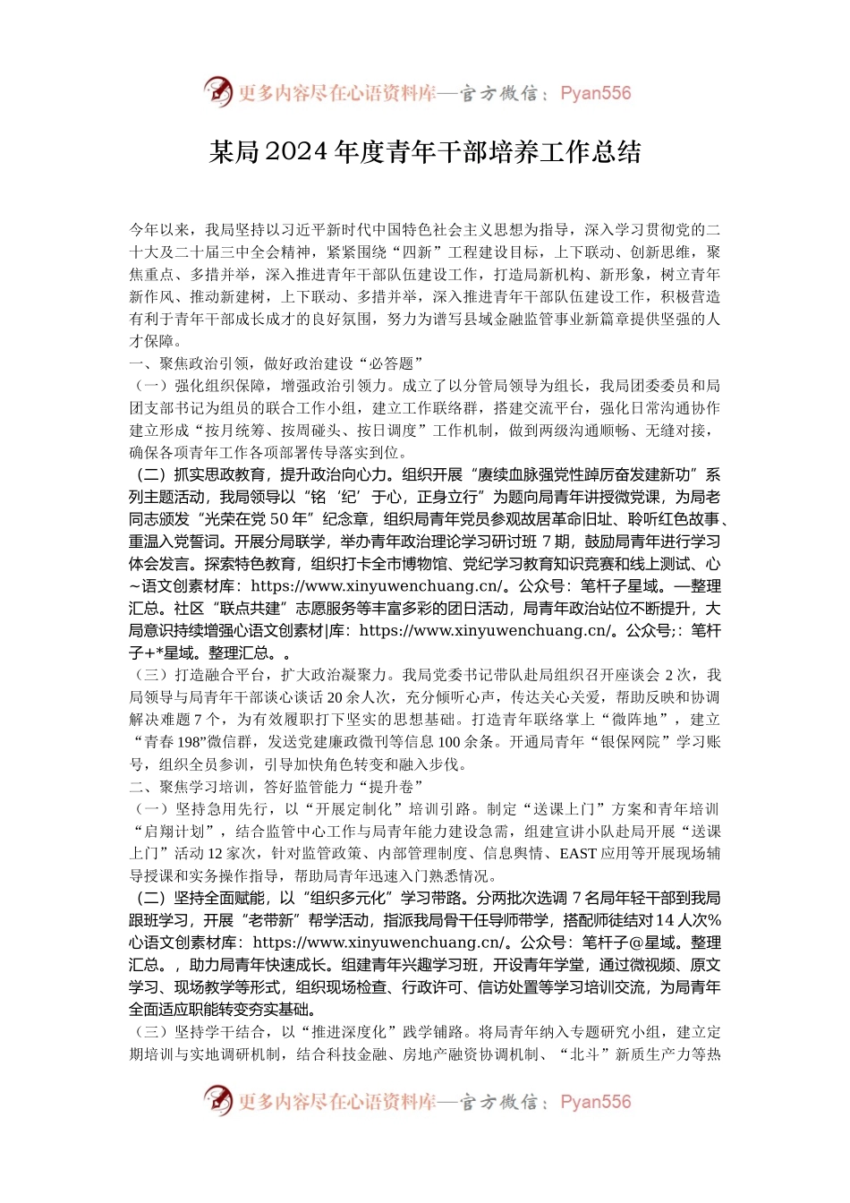 某局2024年度青年干部培养工作总结.docx_第1页