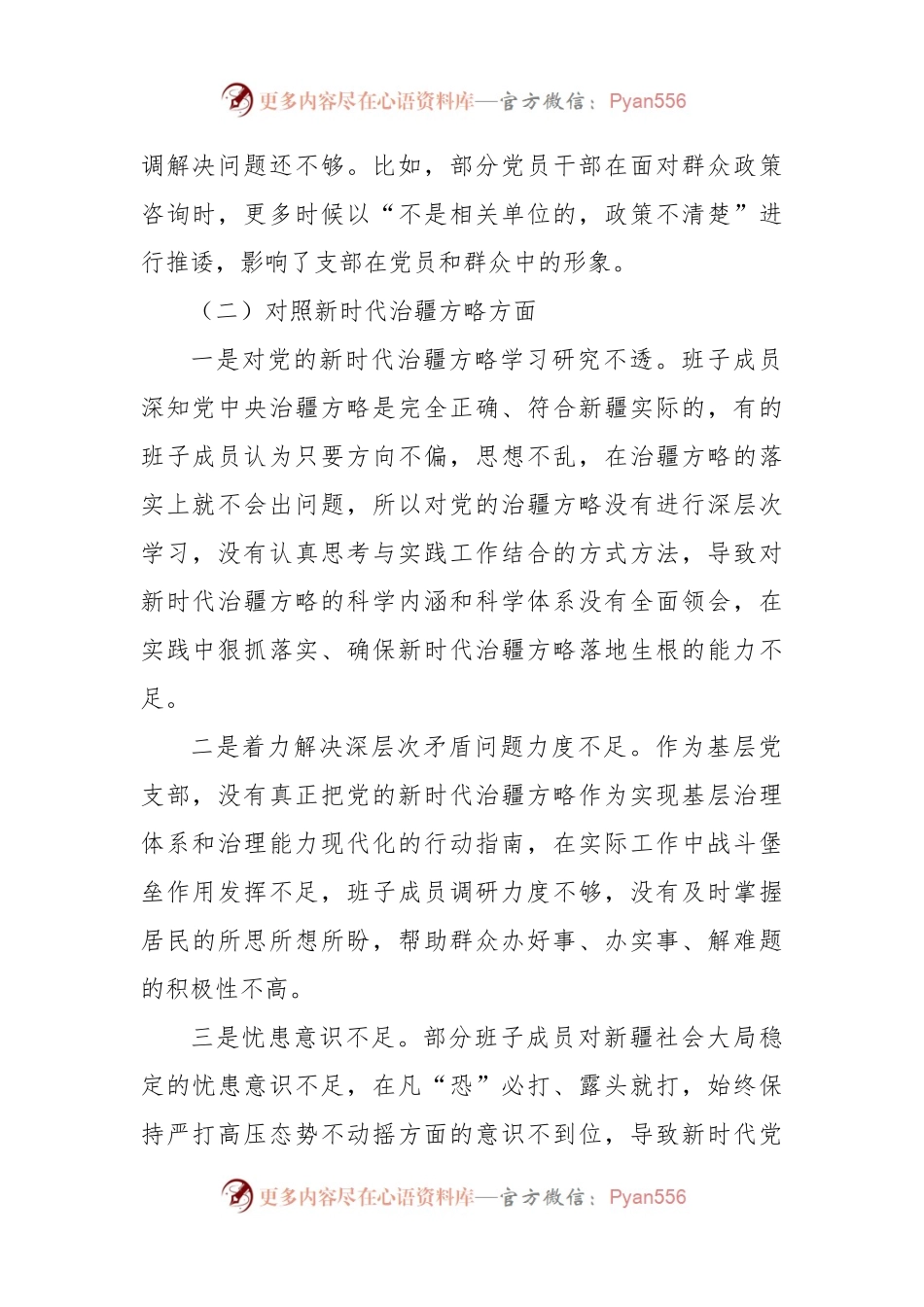新疆党支部2022年度组织生活会支部班子对照检查材料范文.docx_第2页