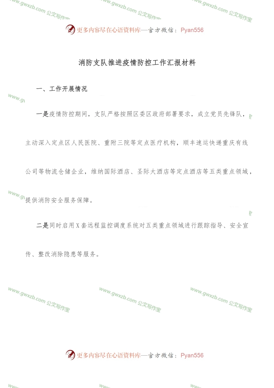 消防支队推进疫情防控工作汇报材料.docx_第1页
