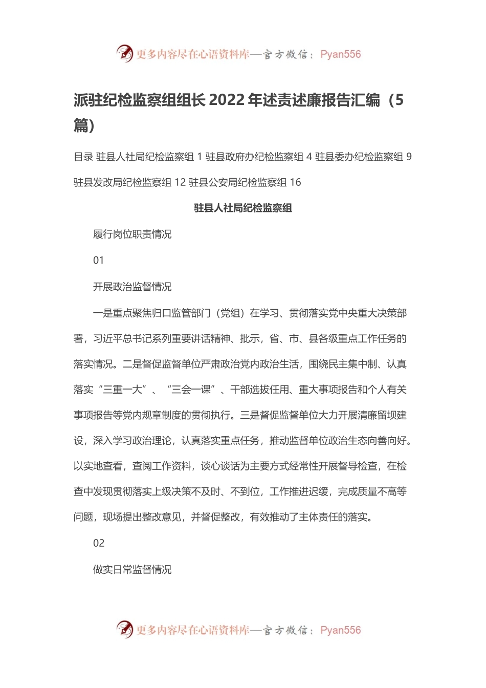派驻纪检监察组组长2022年述责述廉报告汇编（5篇）.docx_第1页