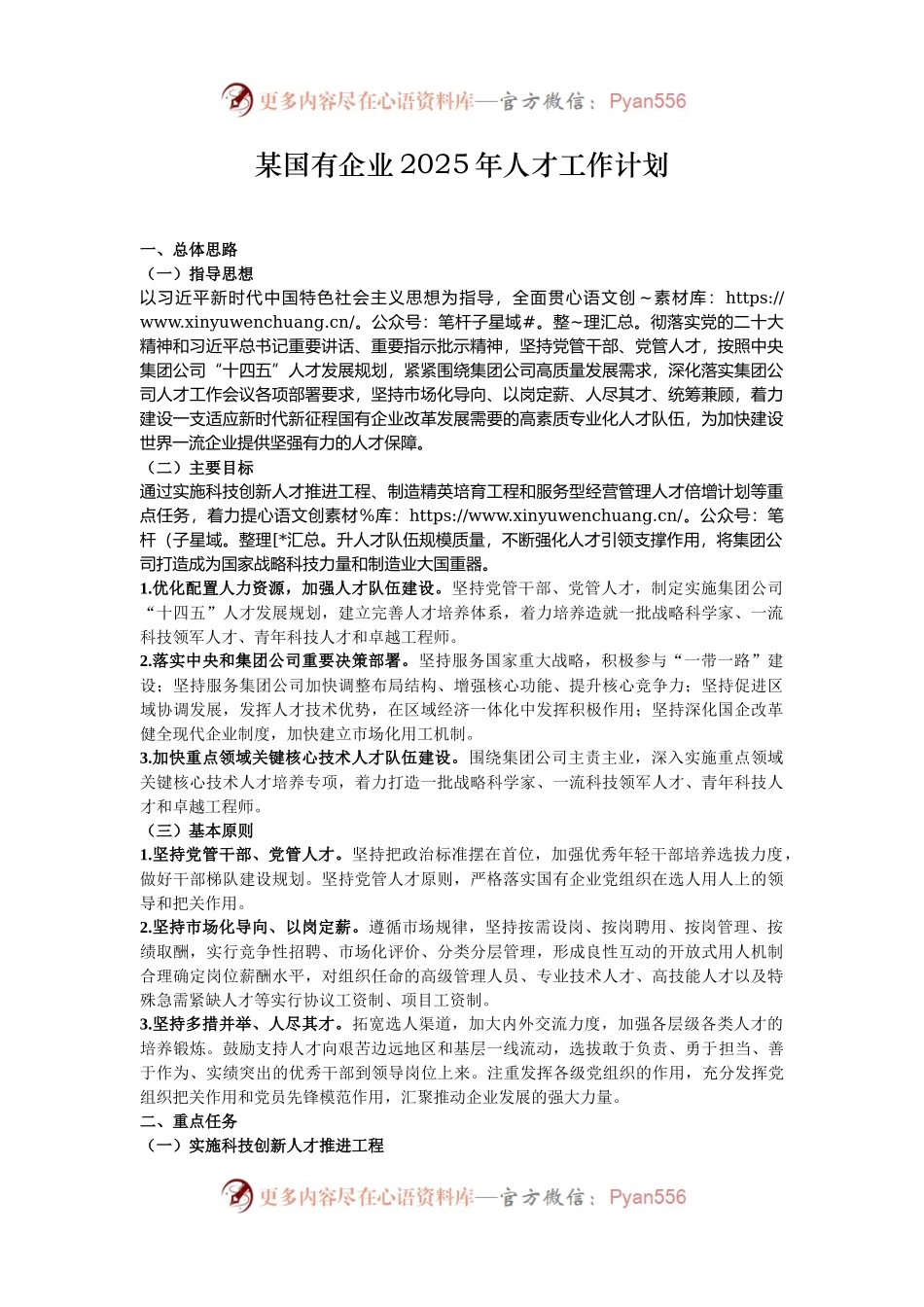 某国有企业2025年人才工作计划.docx_第1页