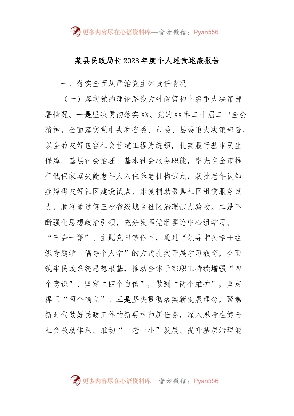 某县民政局长2023年度个人述责述廉报告.docx_第1页