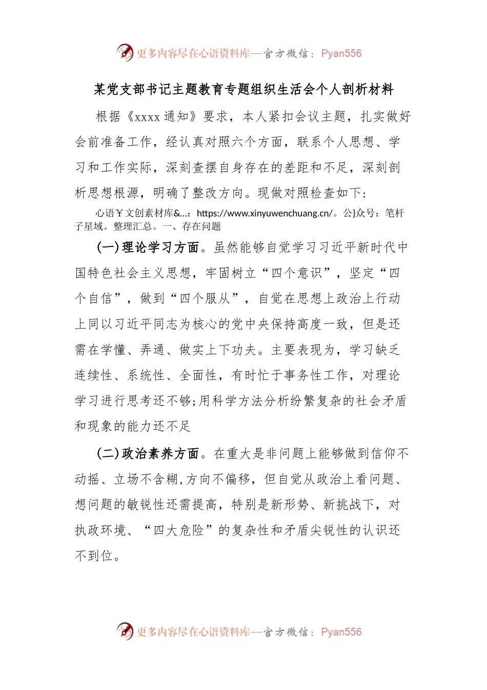某党支部书记主题教育专题 组织生活会个人剖析材料.docx_第1页