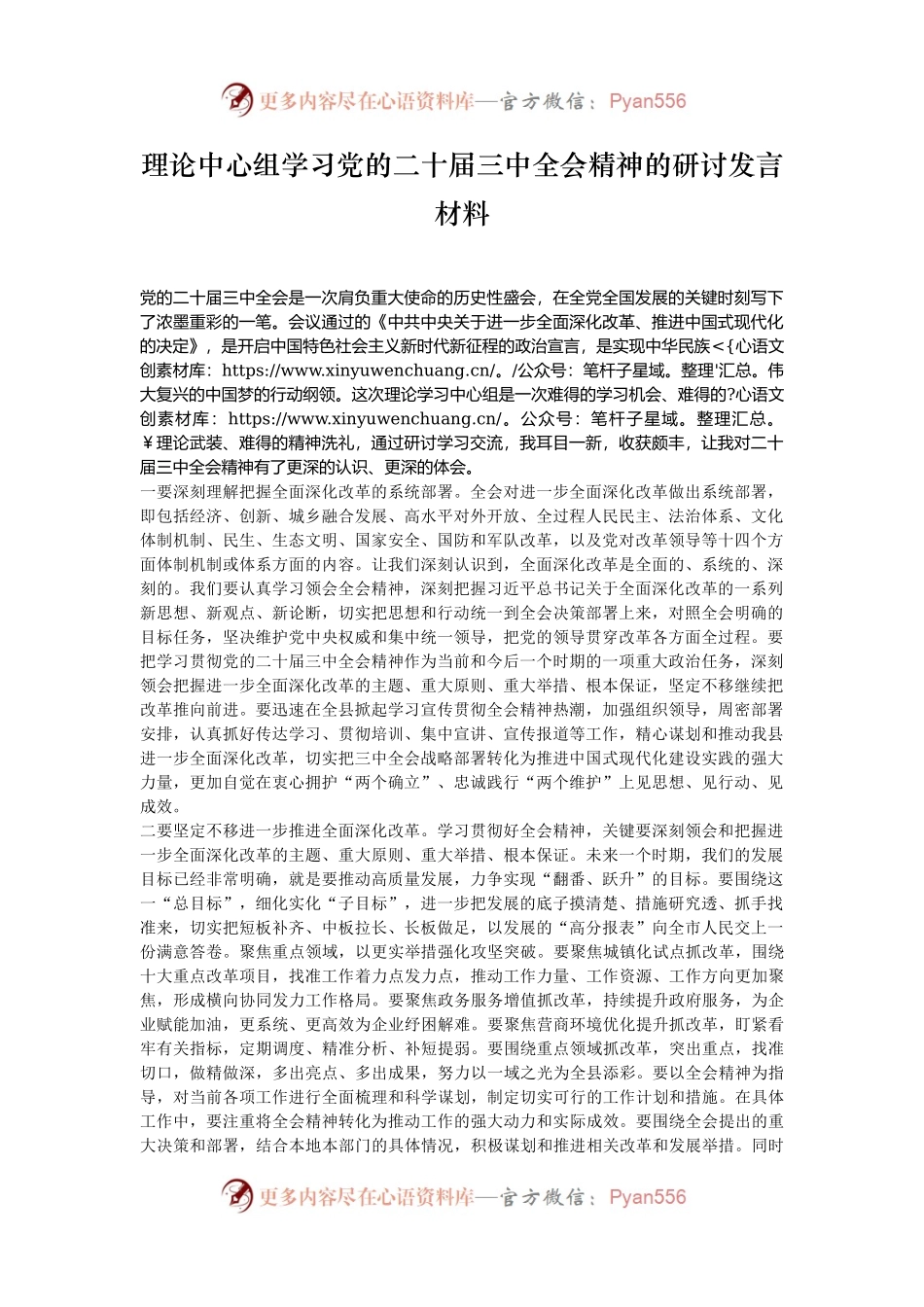 理论中心组学习党的二十届三中全会精神的研讨发言材料.docx_第1页