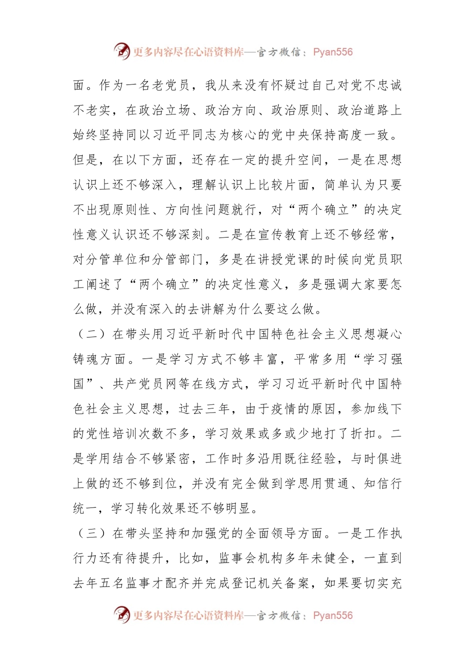 某企业领导班子成员202X年民主生活会（六个带头）对照检查材料.docx_第2页