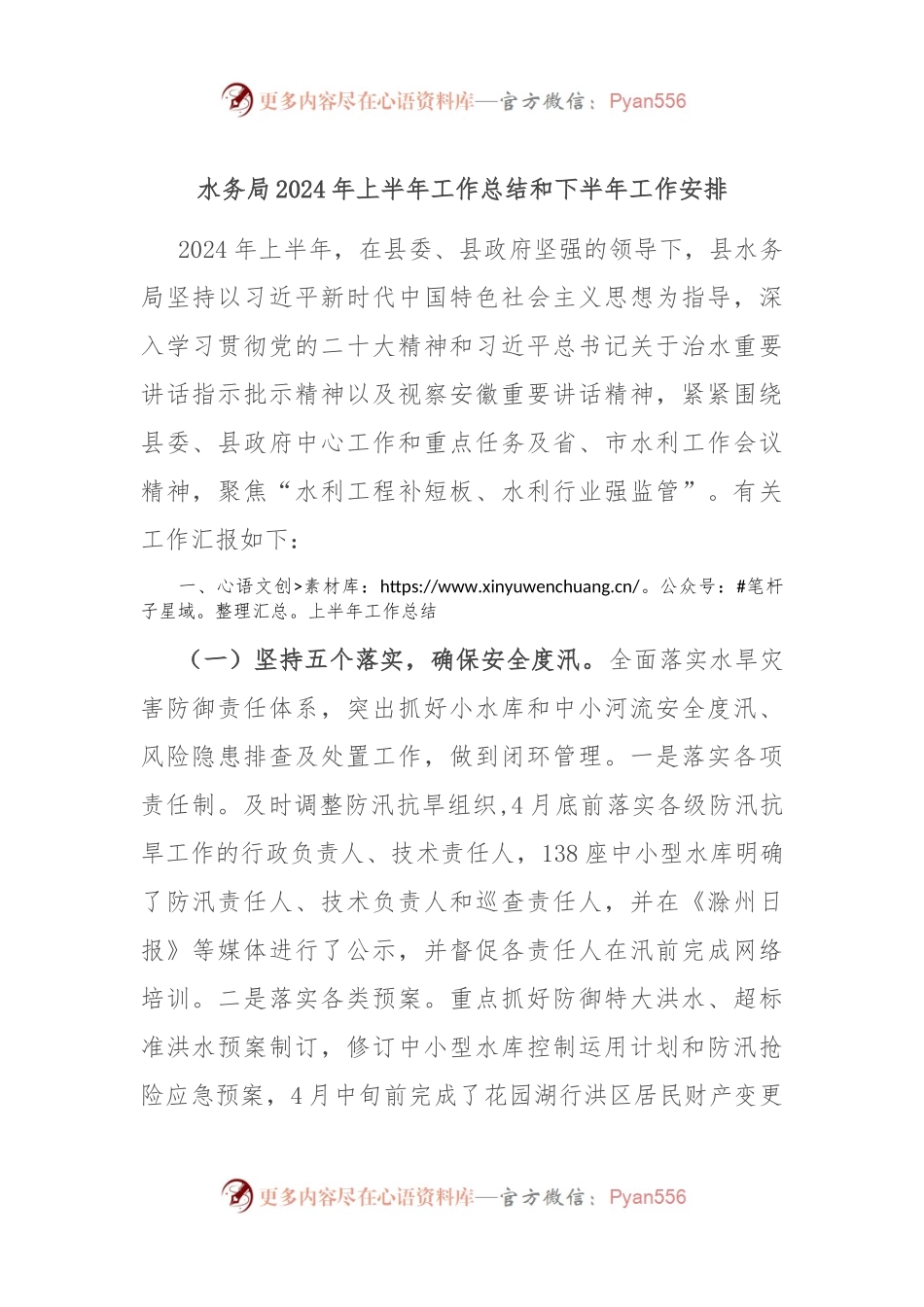 水务局2024年上半年工作总结和下半年工作安排.docx_第1页