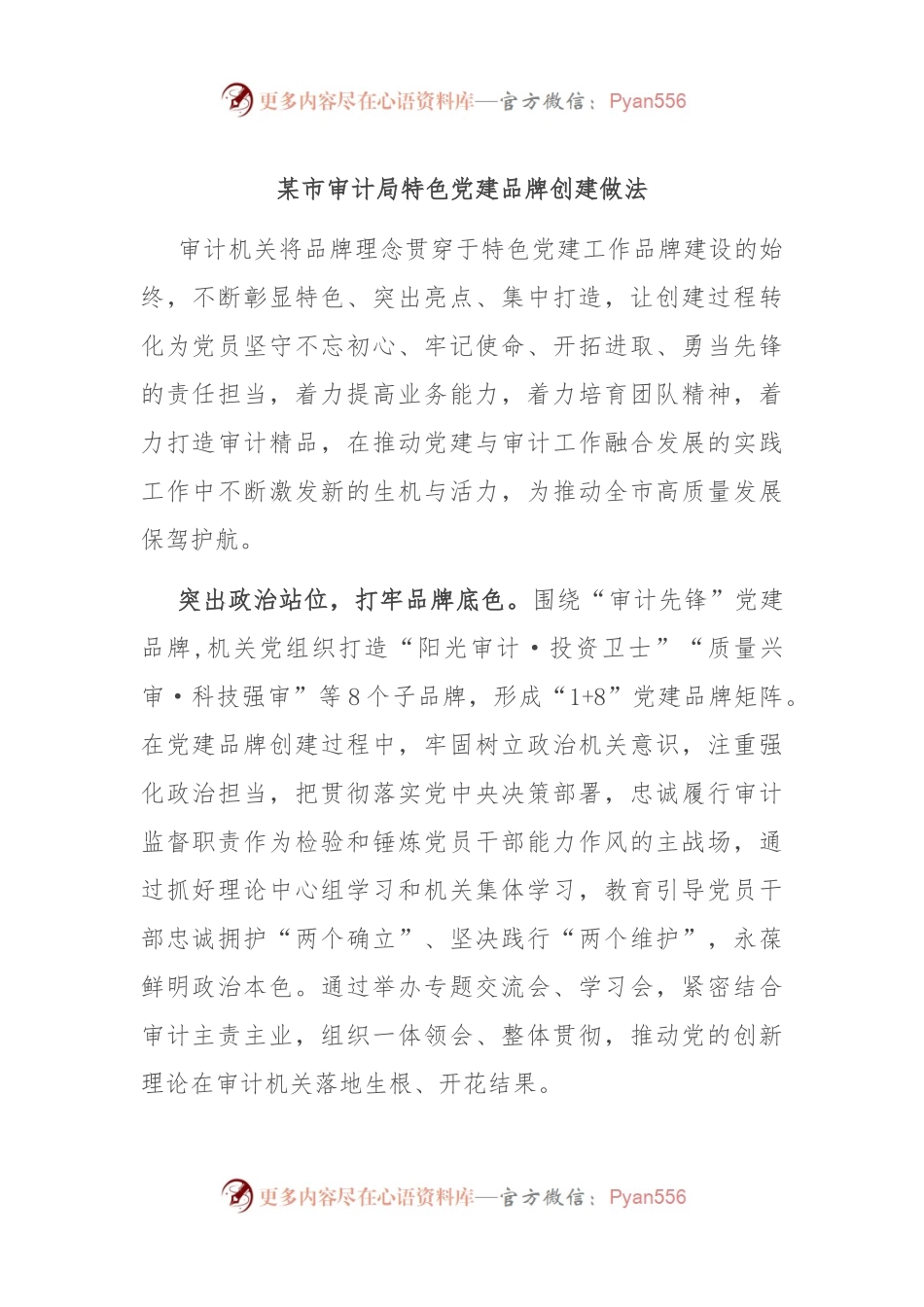 某市审计局特色党建品牌创建做法.docx_第1页