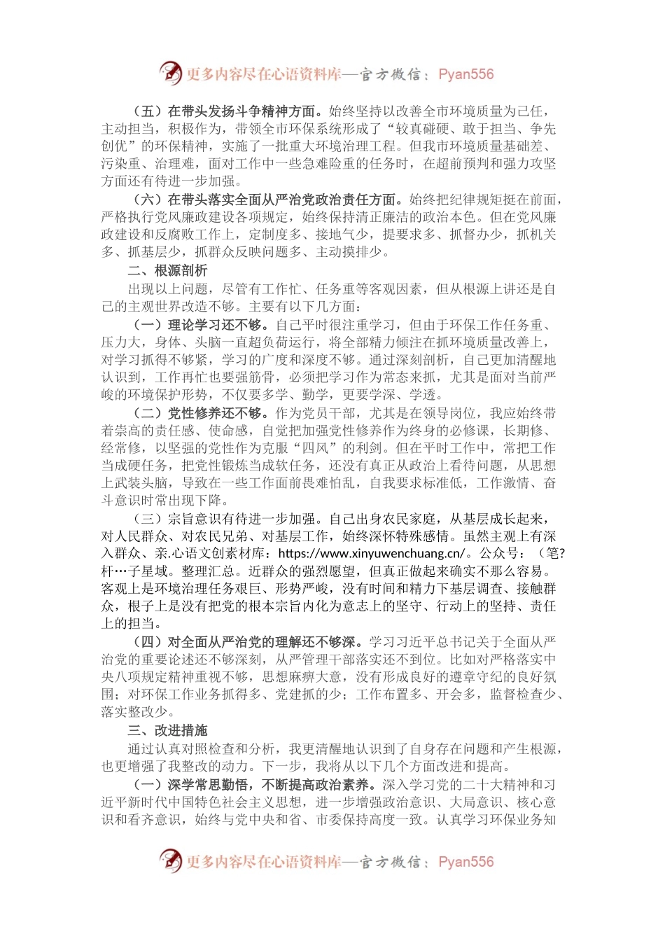 生态环境局党组书记、局长2022年度专题民主生活会“六个带头”对照检查发言材料(1).docx_第2页