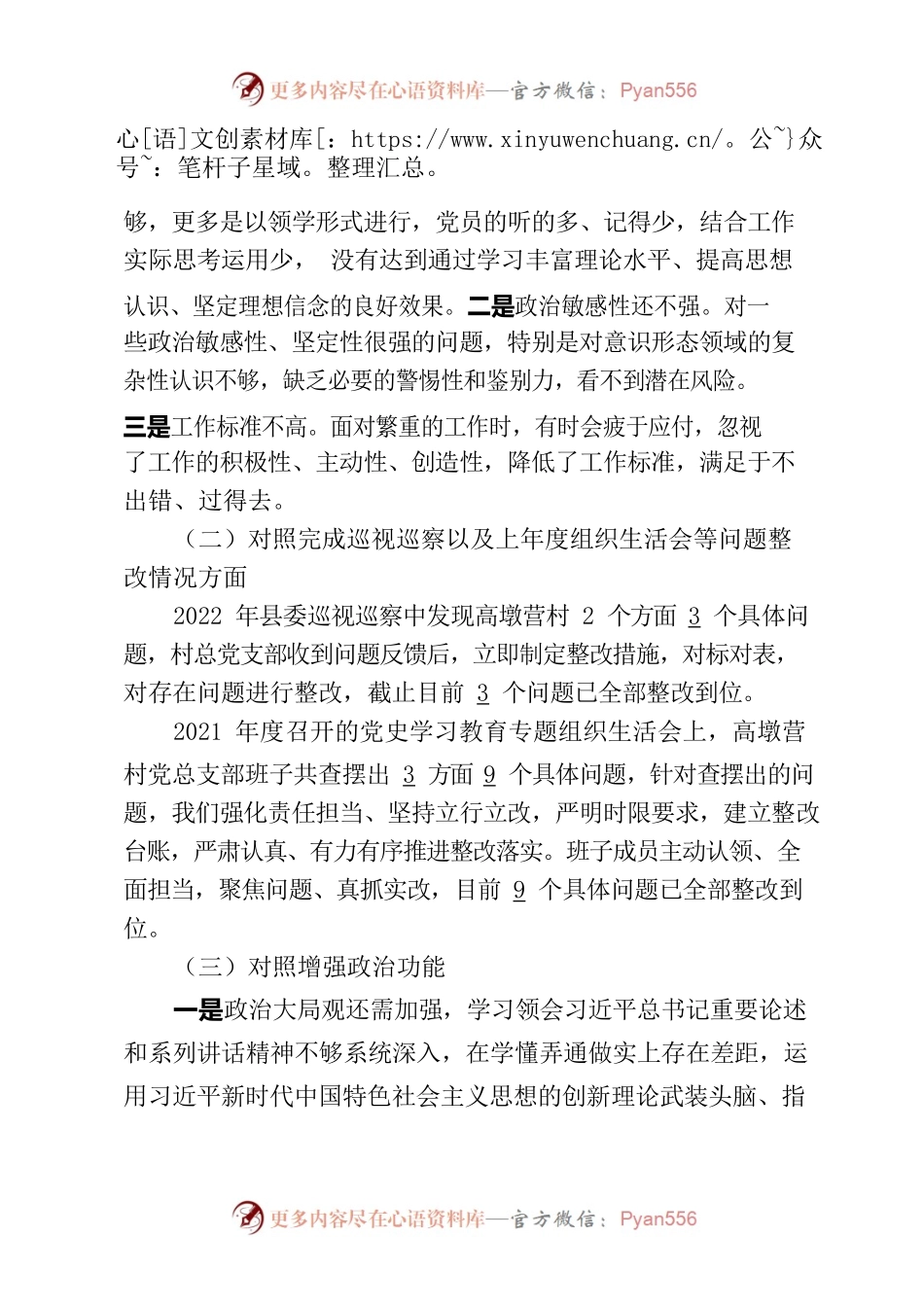 村2022年度组织生活会班子对照检查材料提纲.docx_第2页