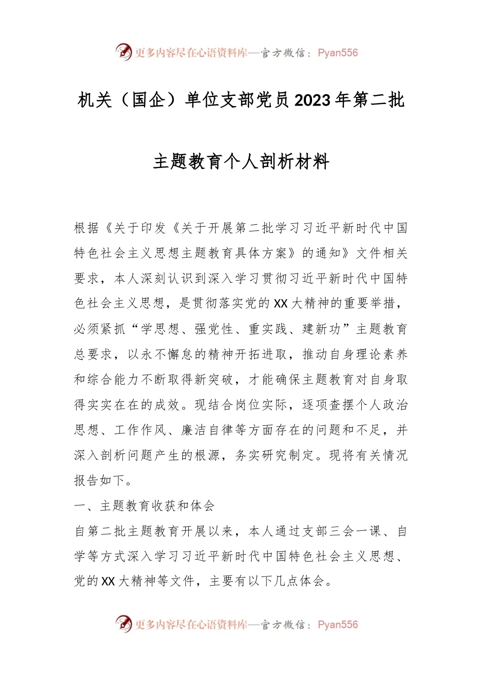 机关（国企）单位支部党员2023年第二批主题教育个人剖析材料.docx_第1页