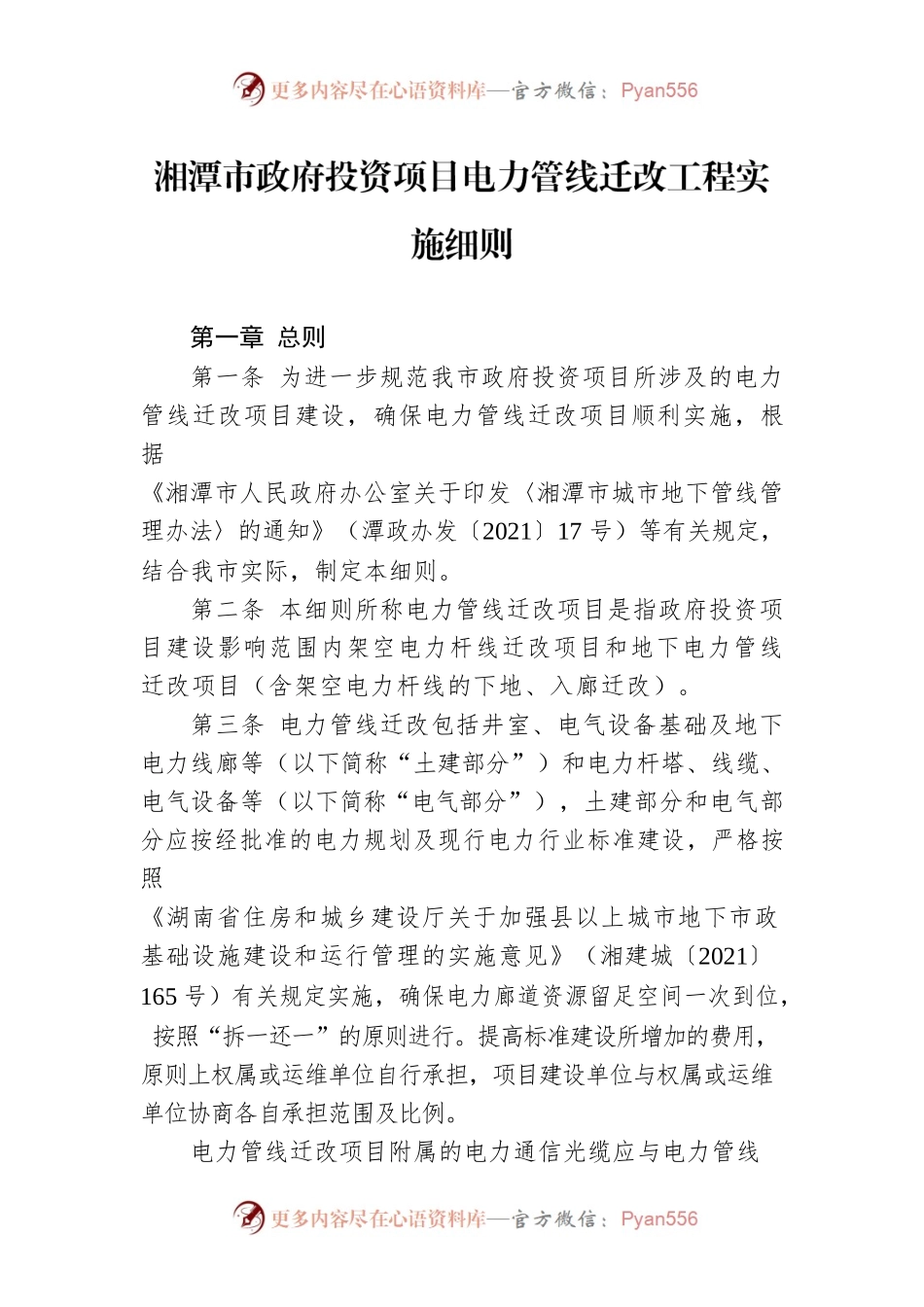 湘潭市政府投资项目电力管线迁改工程实施细则.docx_第1页