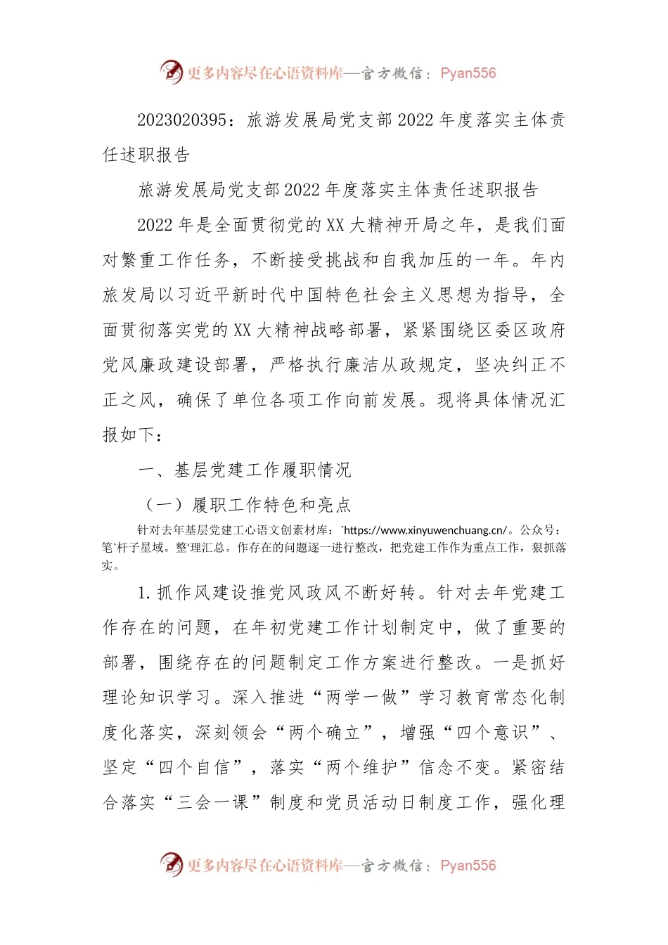 旅游发展局党支部2022年度落实主体责任述职报告.docx_第1页