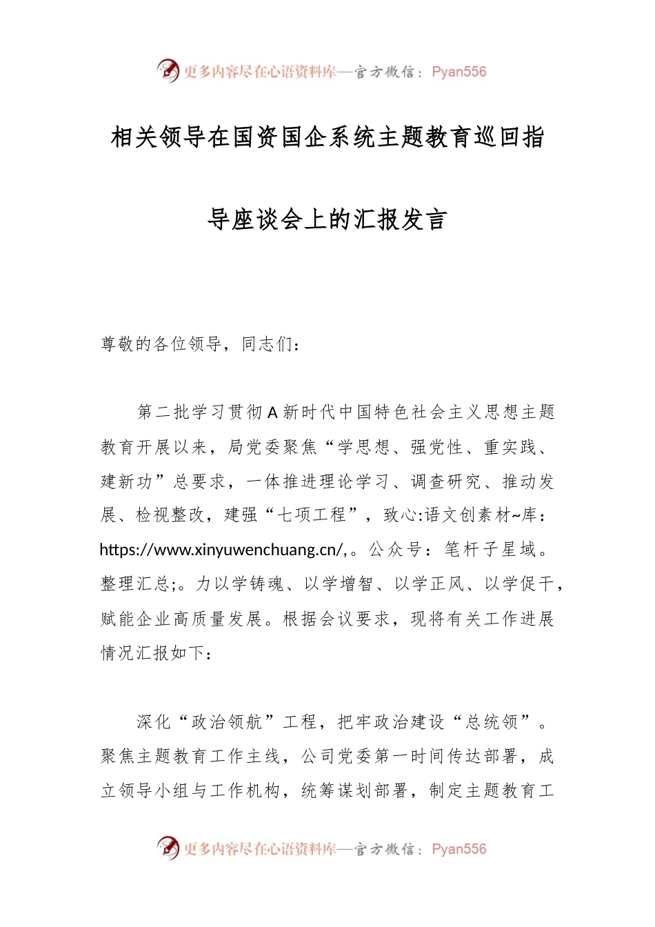 相关领导在国资国企系统主题教育巡回指导座谈会上的汇报发言.docx_第1页