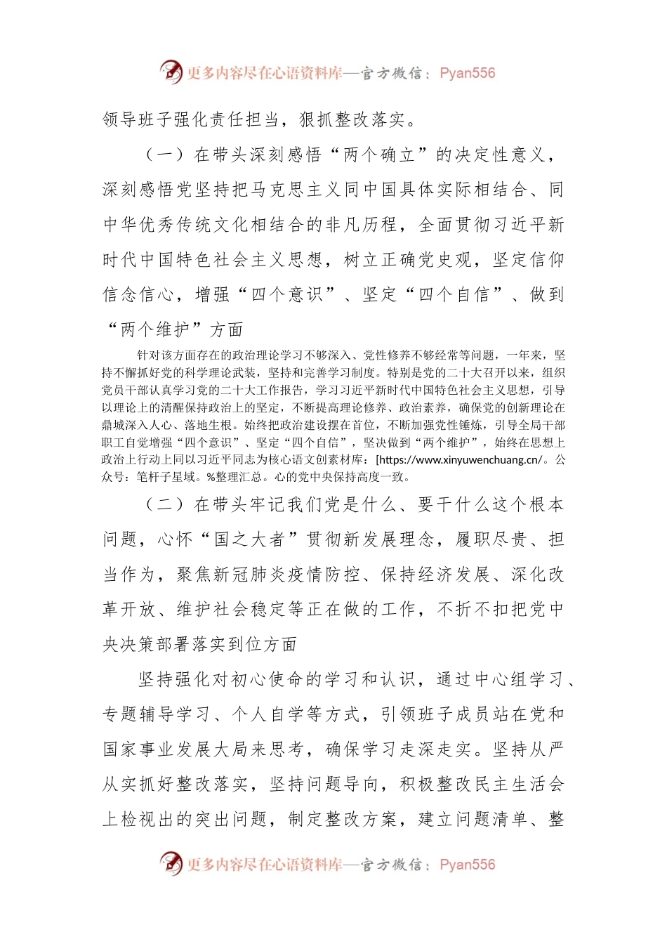 班子2022年度“六个带头”民主生活会领导对照检查材料（含上年度整改落实情况）.docx_第2页