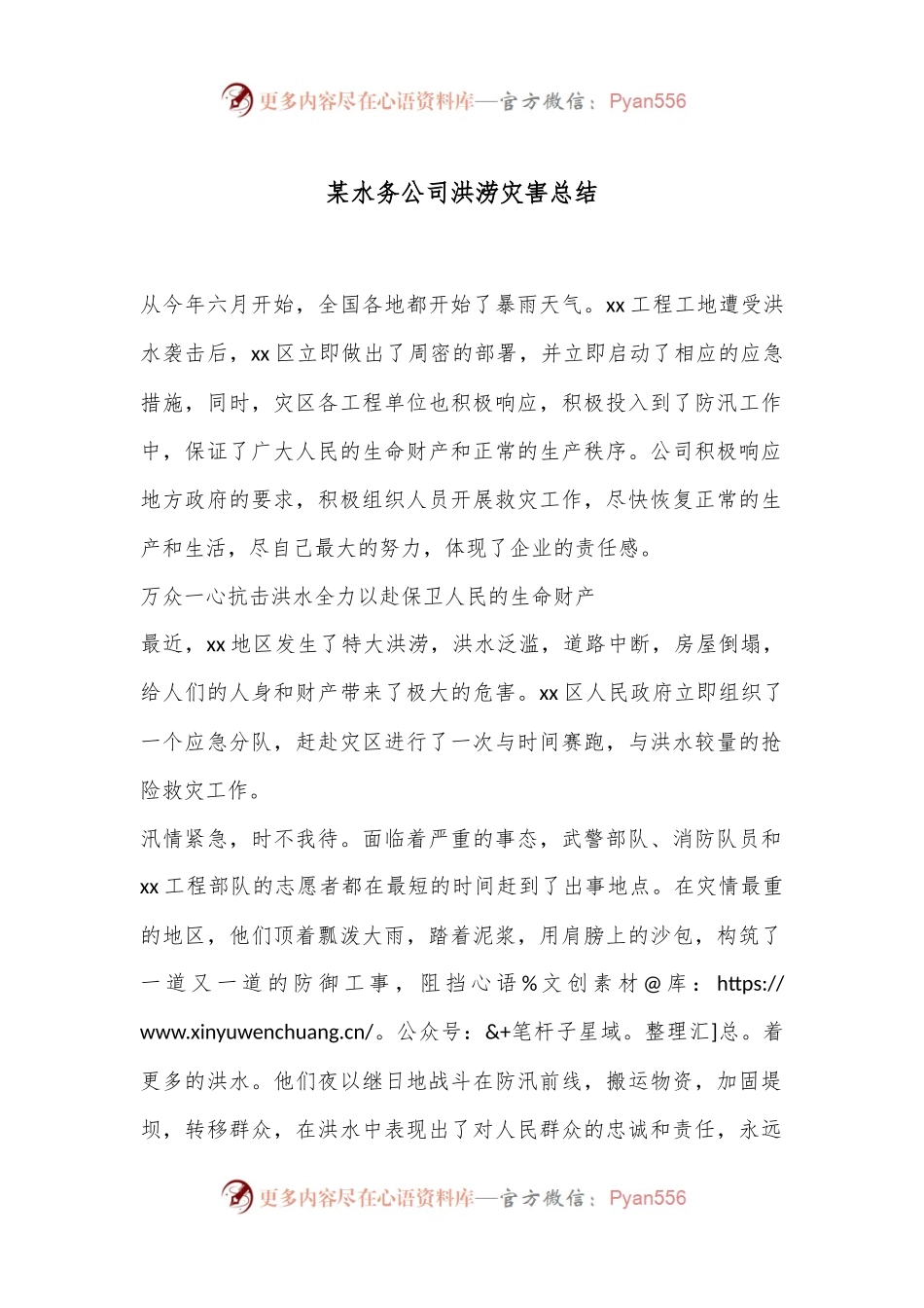 某水务公司洪涝灾害总结.docx_第1页