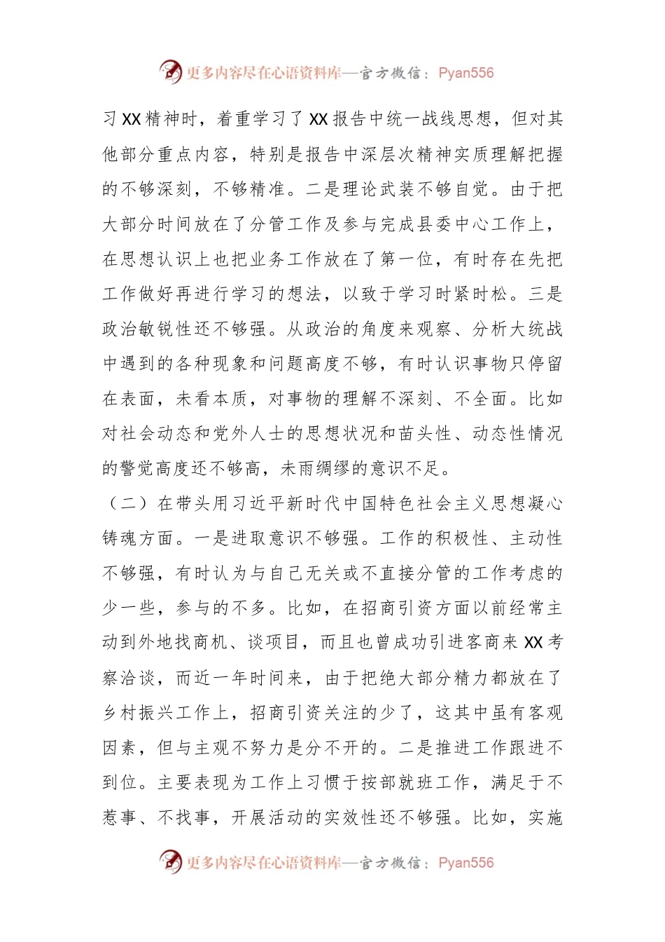 某县委常委、统战部长本年度民主生活会个人（六个带头）对照检查材料.docx_第2页