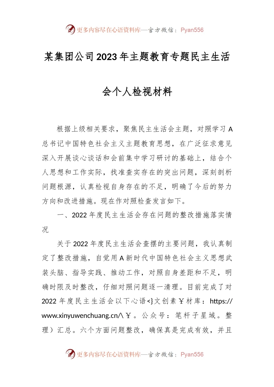 某集团公司2023年主题教育专题民主生活会 个人检视材料.docx_第1页