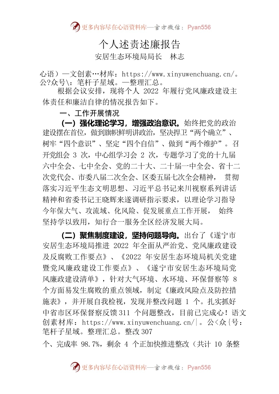 生态环境局局长2022年个人述责述廉报告.docx_第1页