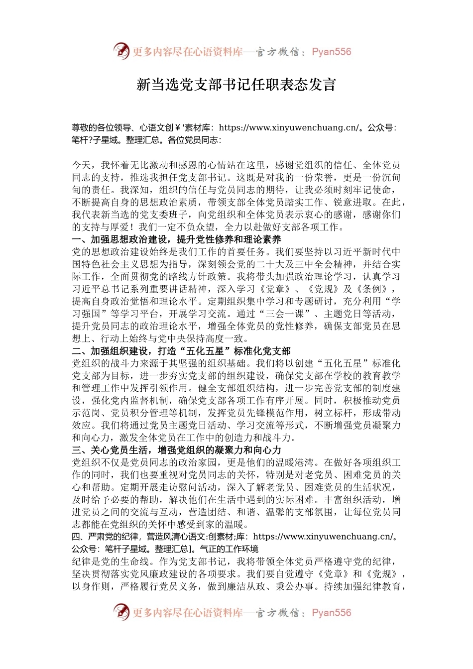 新当选党支部书记任职表态发言.docx_第1页