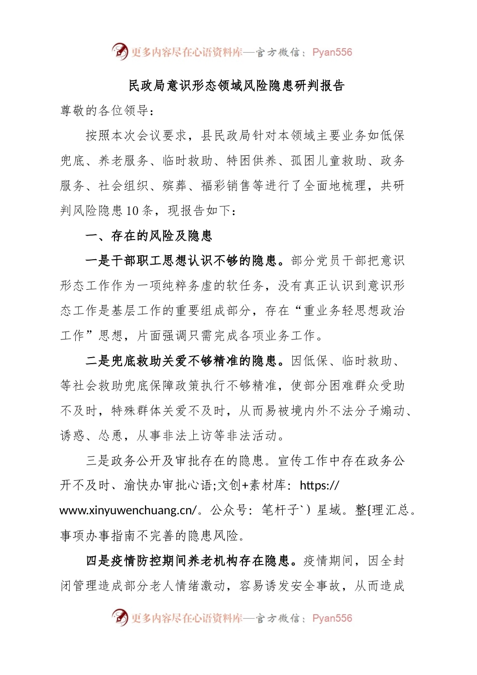民政局意识形态领域风险隐患研判报告.docx_第1页