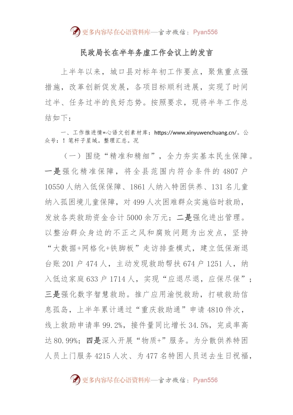 民政局长在半年务虚工作会议上的发言.docx_第1页