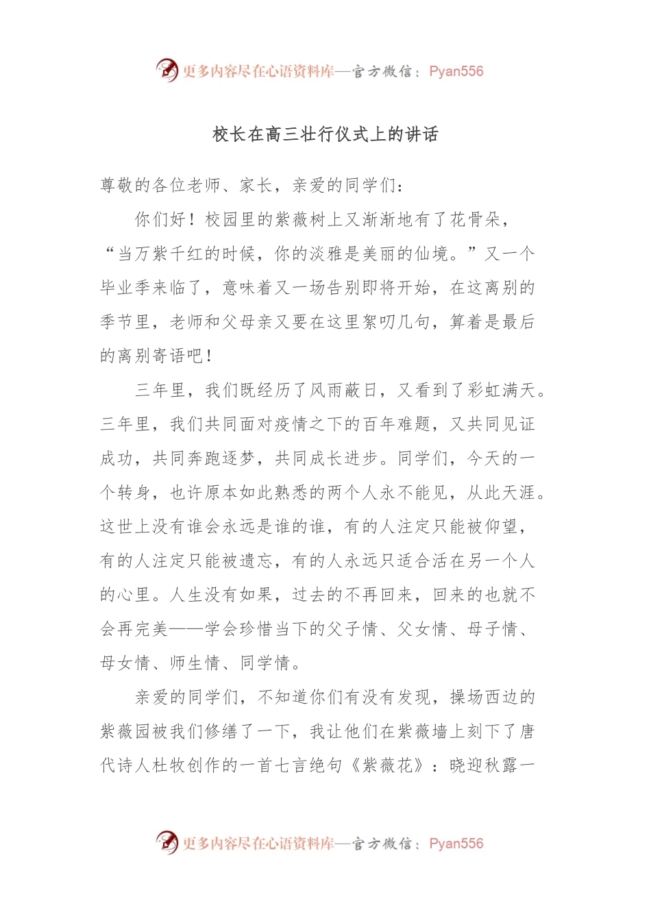 校长在高三壮行仪式上的讲话.docx_第1页