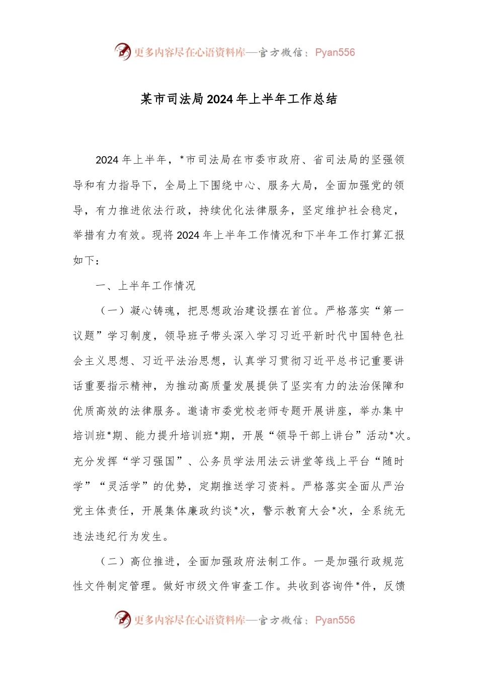 某市司法局2024年上半年工作总结.docx_第1页