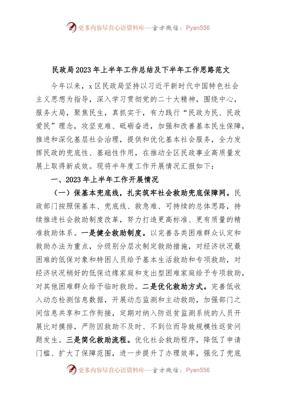 民政局2023年上半年工作总结及下半年计划（汇报报告）.docx_第1页
