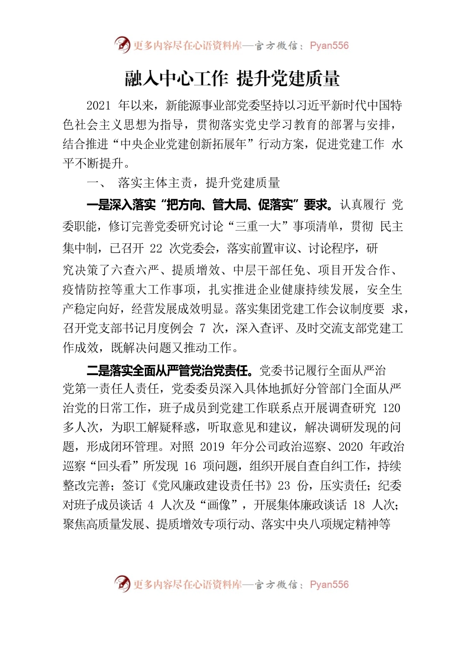 新能源事业部党委以高质量党建推动高质量发展交流发言材料.docx_第1页