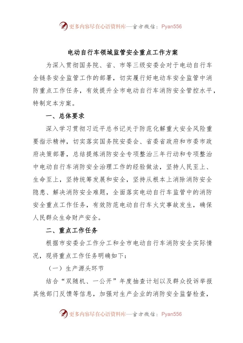 电动自行车领域监管安全重点工作方案.docx_第1页