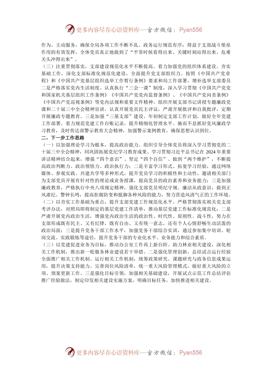 某局办公室党支部2024年度落实全面从严治党主体责任工作情况报告.docx_第2页