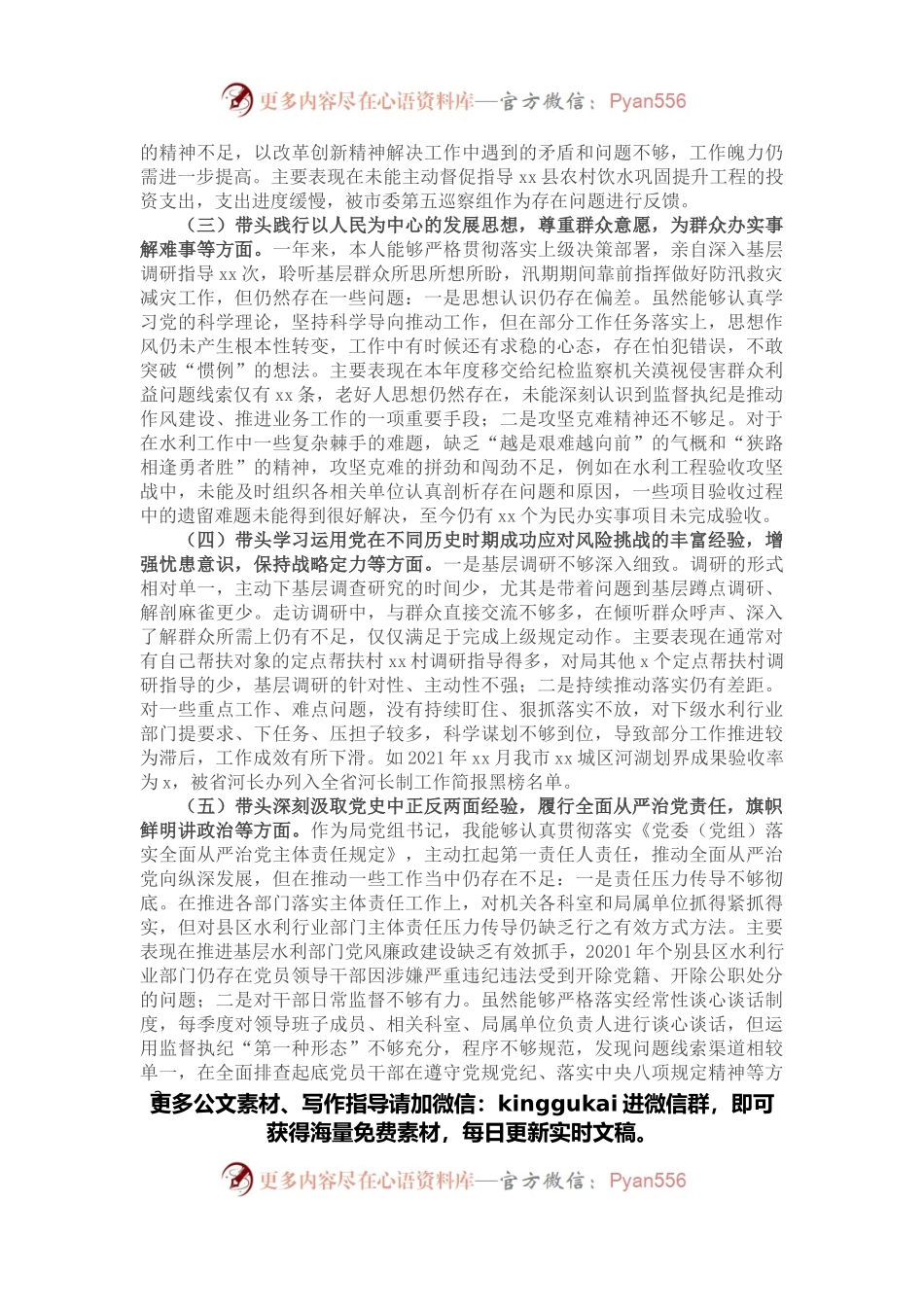 水利局副局长党史学习教育专题民主生活会五个方面对照检查材料.docx_第2页