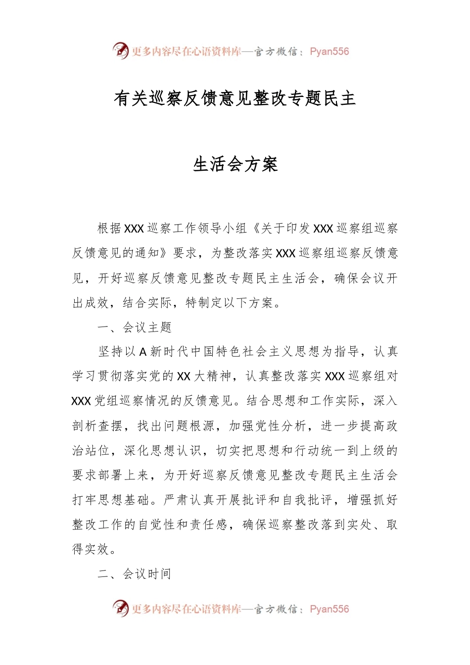 有关巡察反馈意见整改专题民主生活会方案.docx_第1页