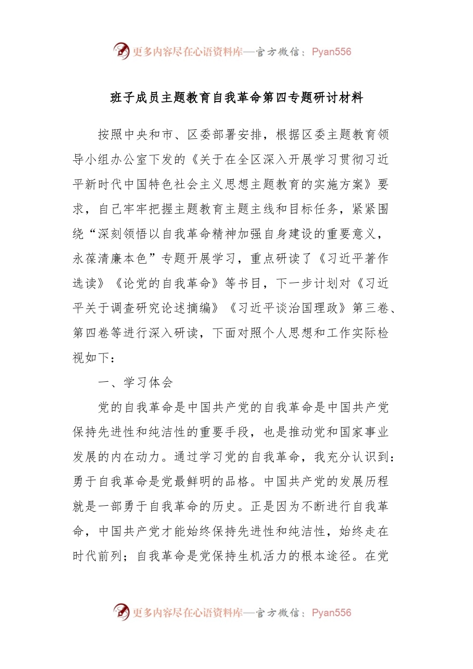 班子成员主题教育自我革命第四专题研讨材料.docx_第1页