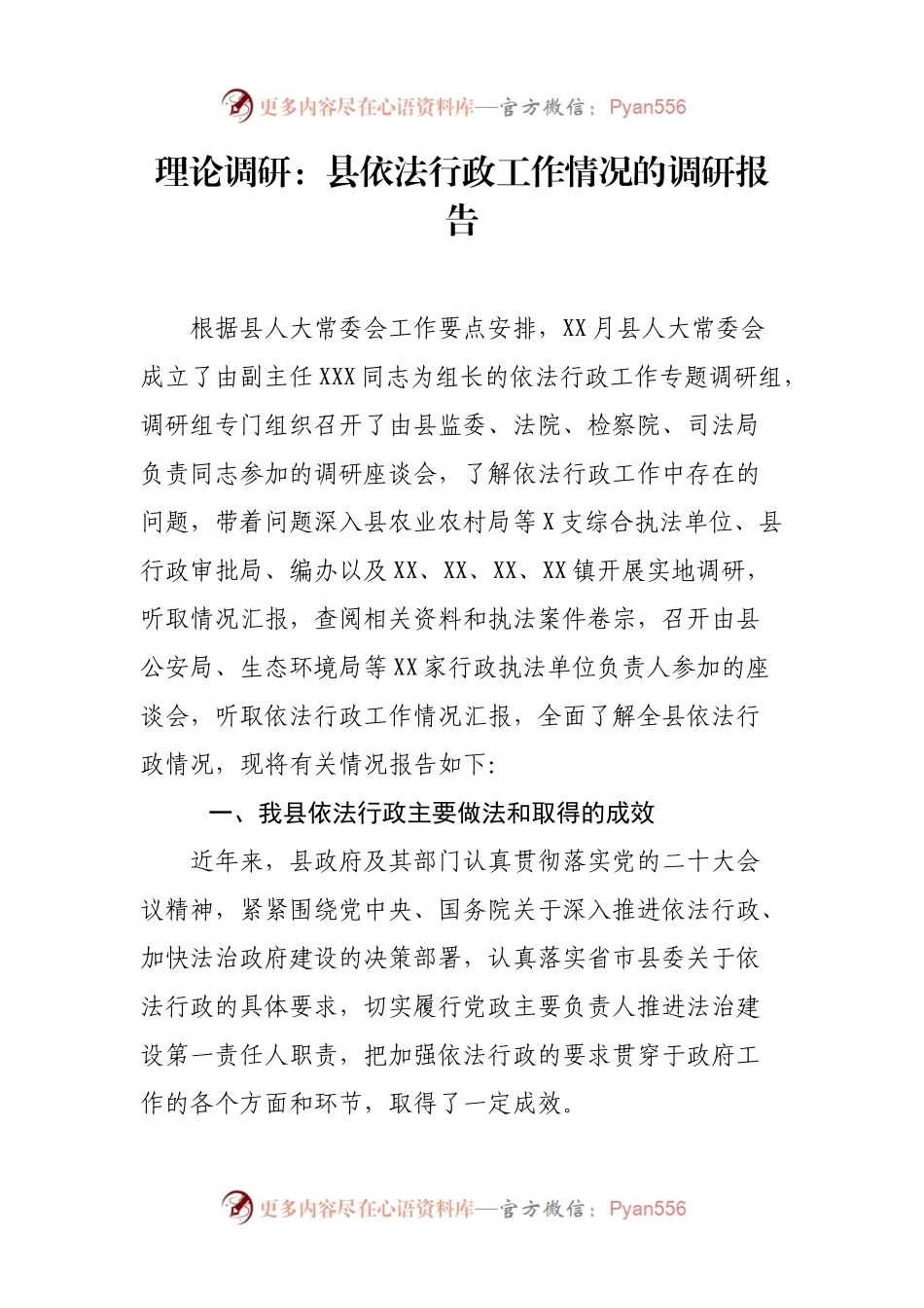 理论调研：县依法行政工作情况的调研报告.docx_第1页