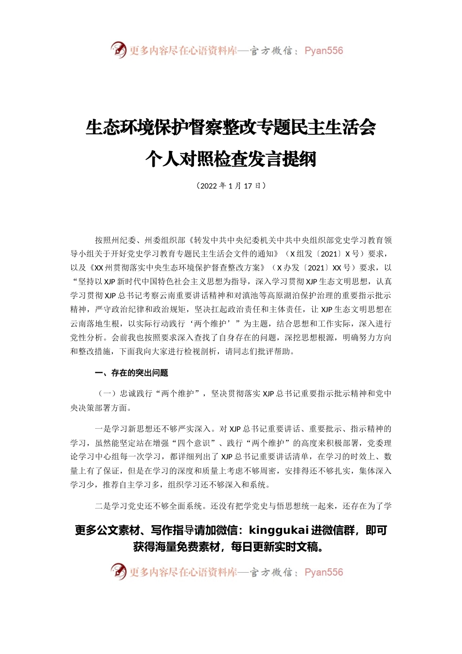 生态环境保护督察整改专题民主生活会.docx_第1页