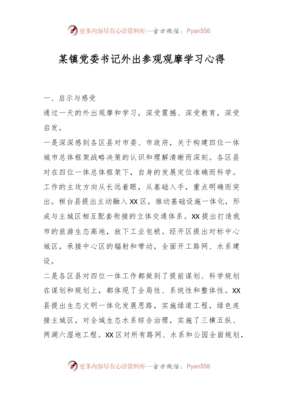 某镇党委书记外出参观观摩学习心得.docx_第1页