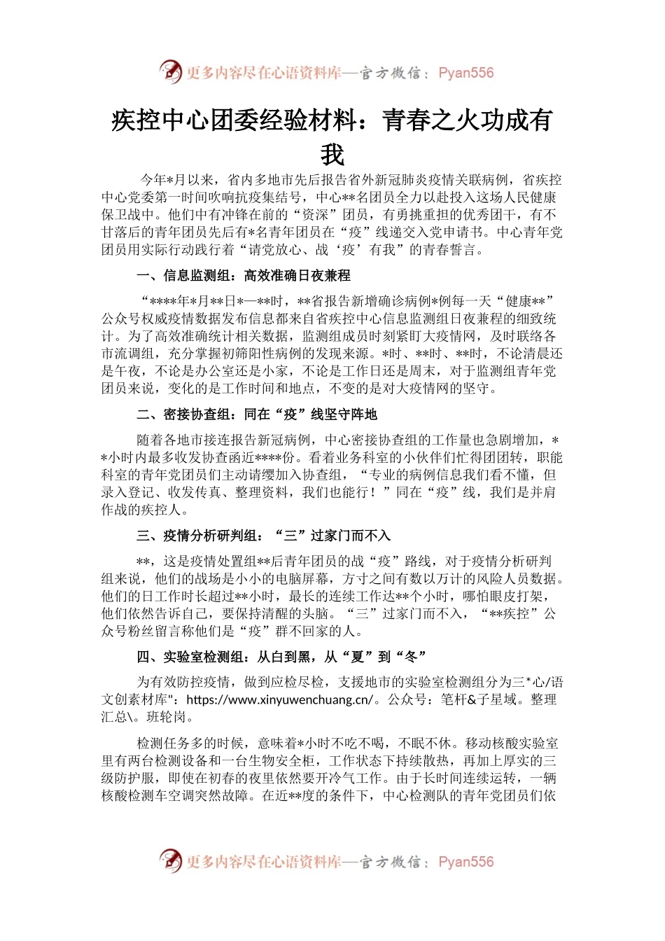 疾控中心团委经验材料：青春之火功成有我.docx_第1页