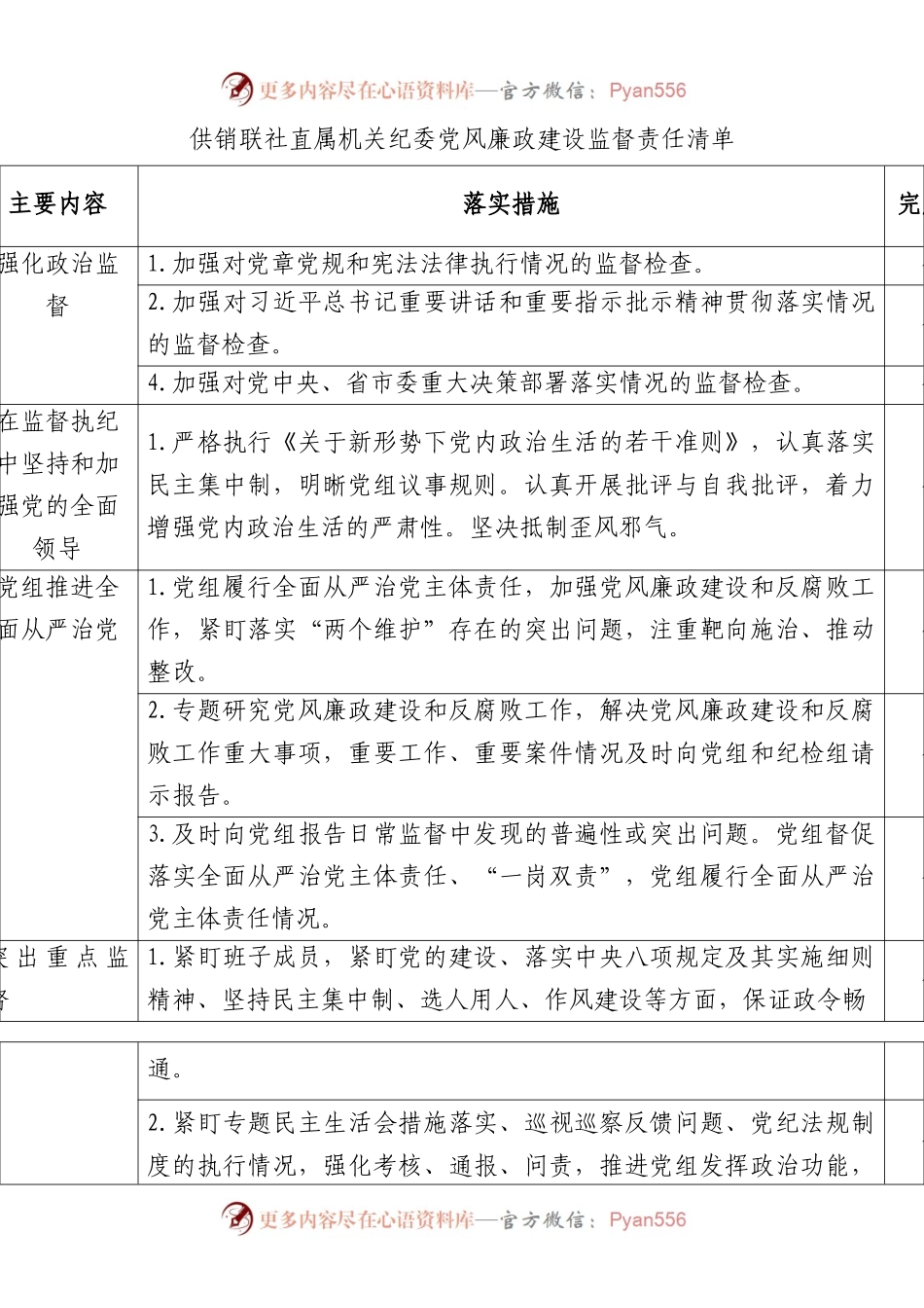机关纪委党风廉政建设监督责任清单.docx_第1页