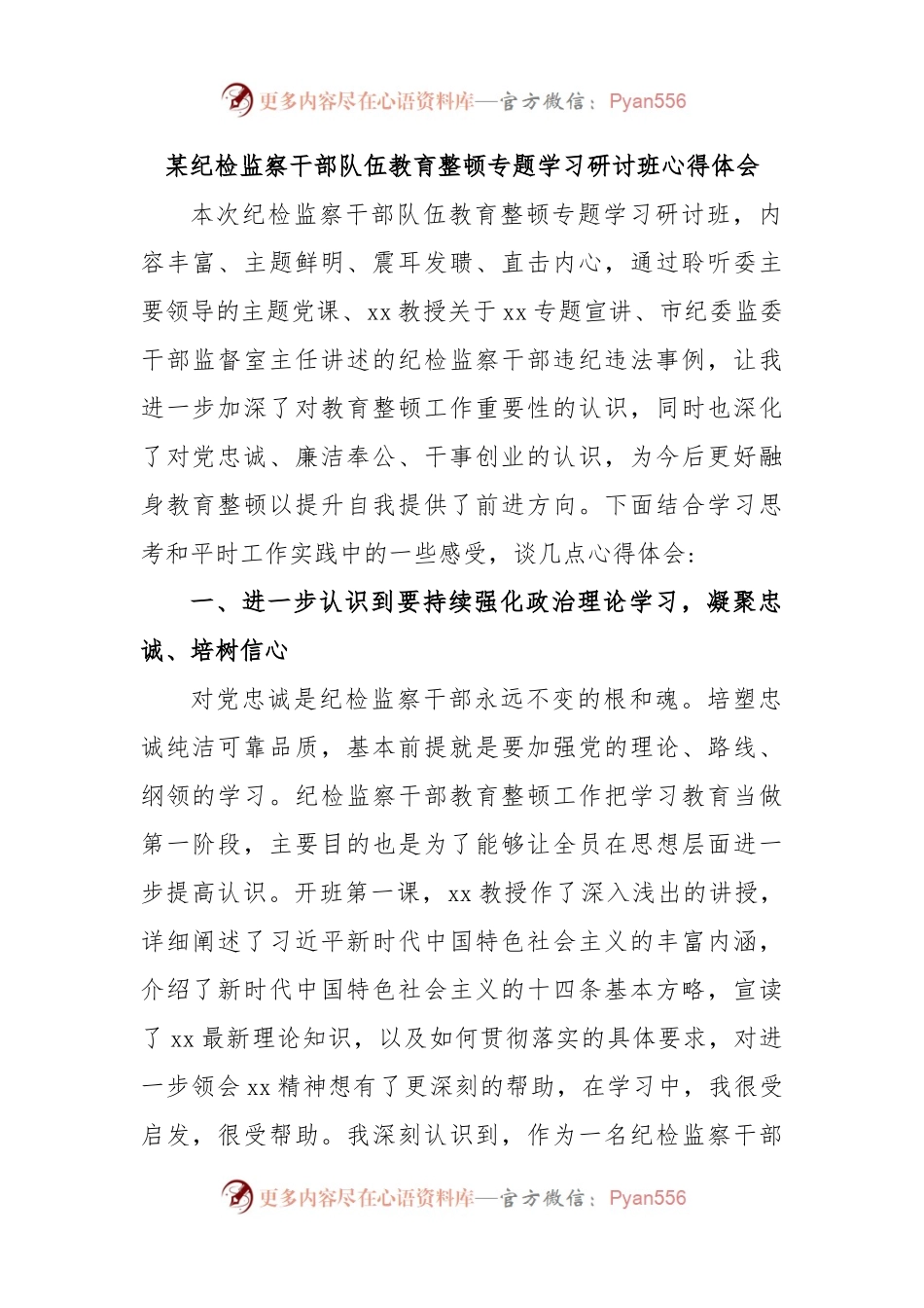 某纪检监察干部队伍教育整顿专题学习研讨班心得体会.docx_第1页