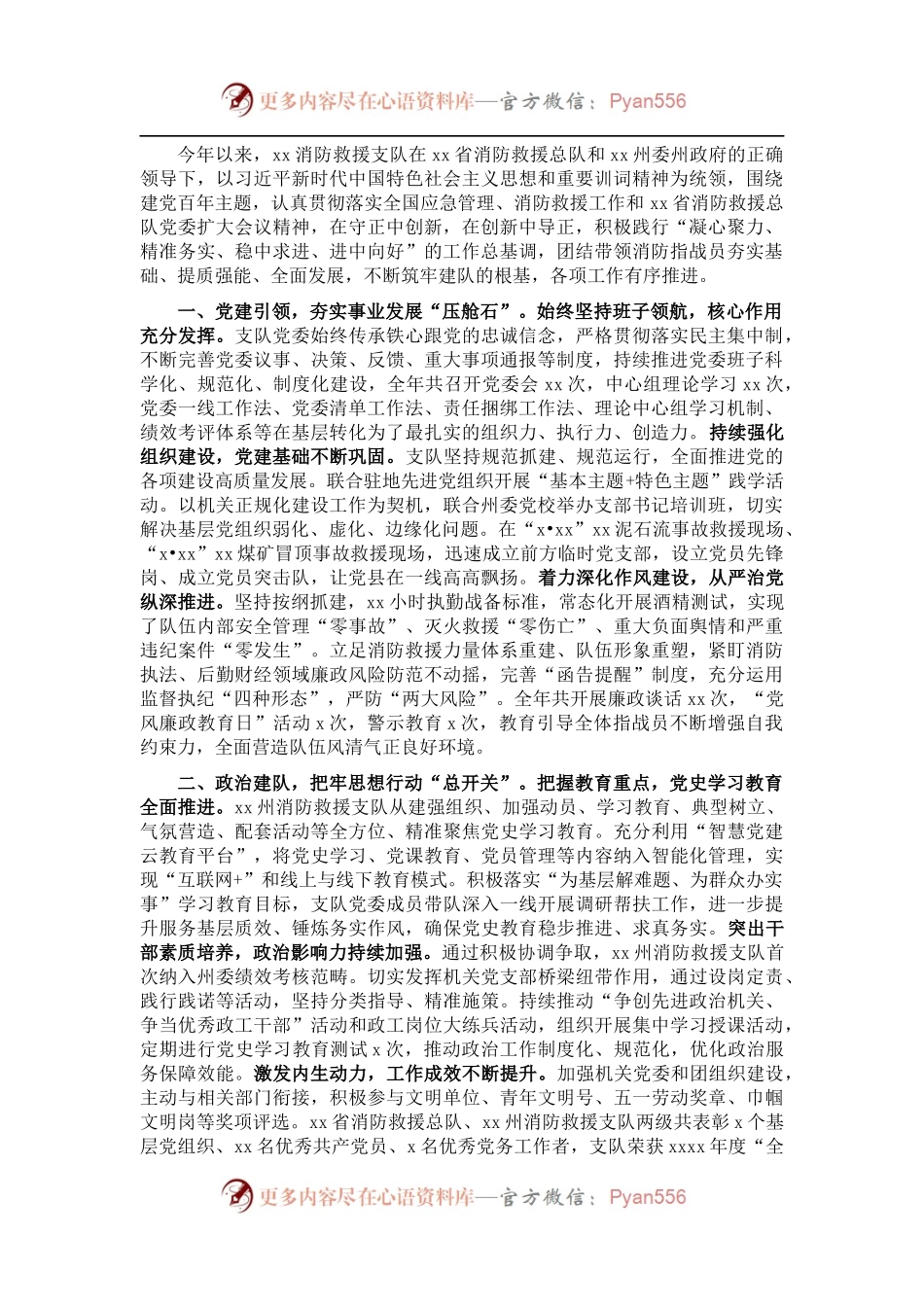 消防救援支队202X年工作总结.docx_第1页