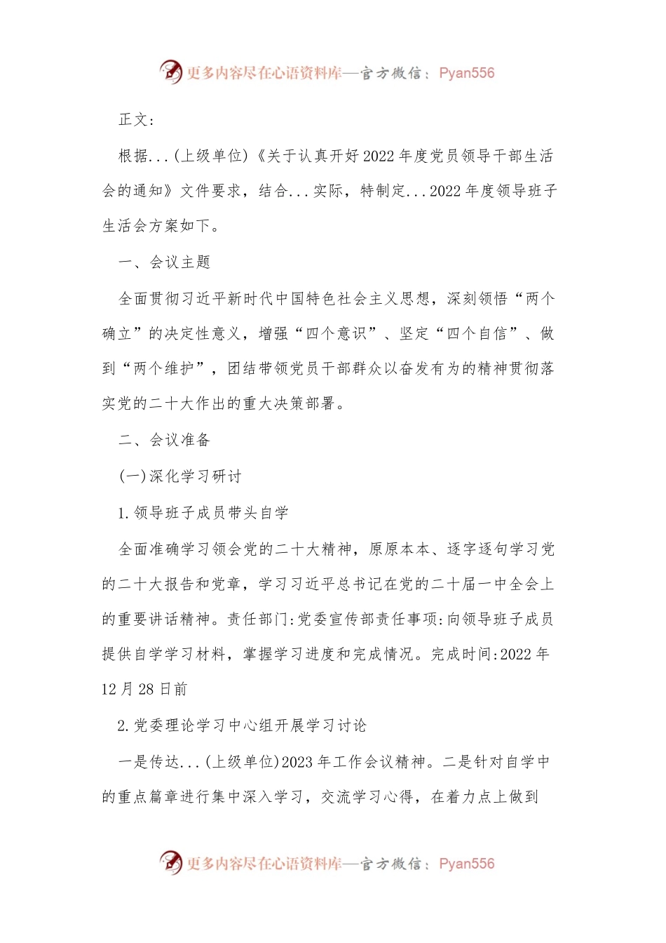 某公司2022年度党委领导班子生活会方案.docx_第2页