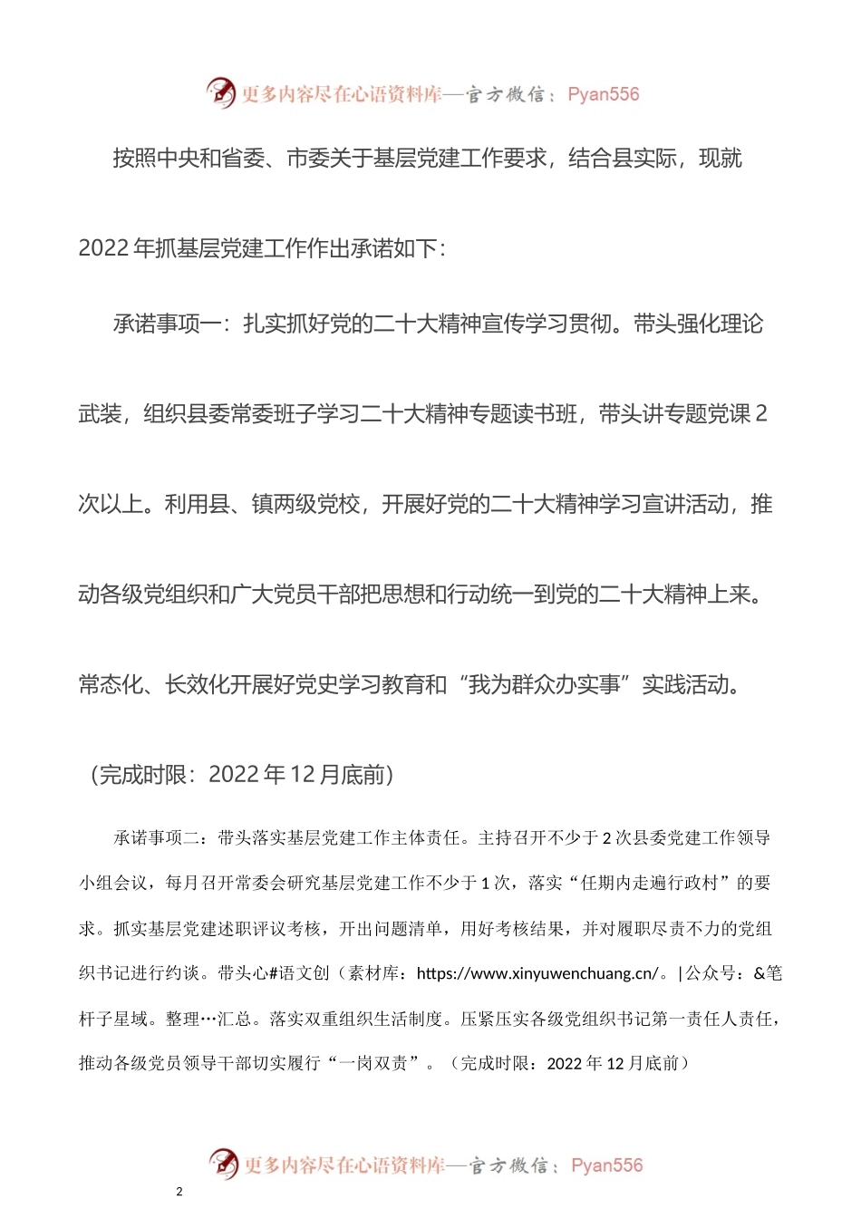 汇编218-2022年度县(市、区)委书记抓基层党建工作公开承诺书-5篇.docx_第2页