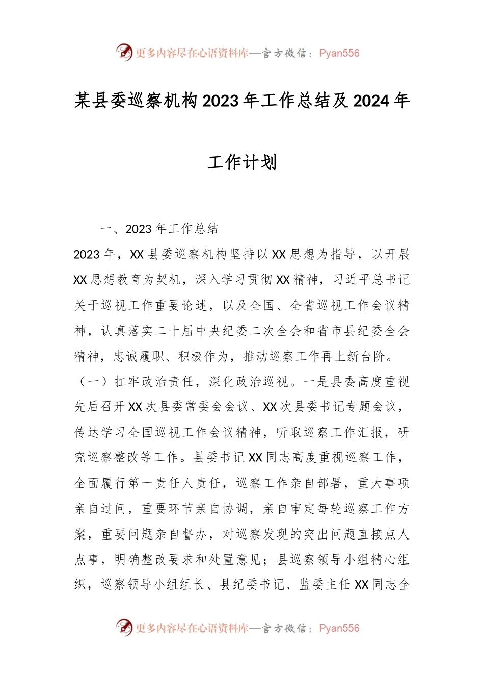 某县委巡察机构2023年工作总结及2024年工作计划.docx_第1页